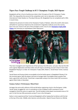 Tigers Face Tough Challenge in ICC Champions Trophy 2025 Opener