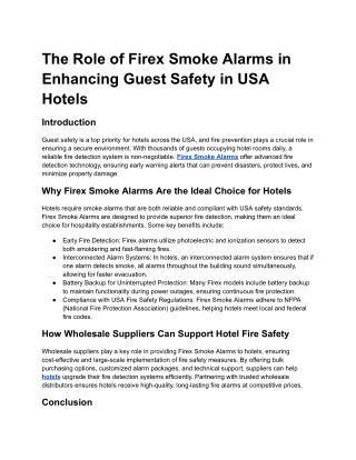 The Role of Firex Smoke Alarms in Enhancing Guest Safety in USA Hotels