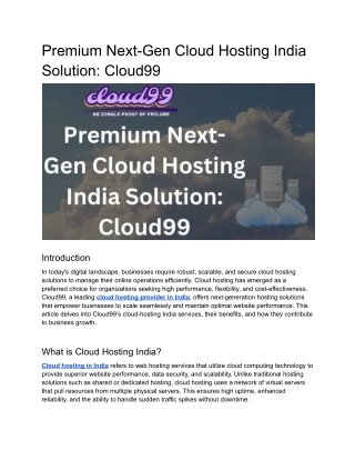 Premium Next-Gen Cloud Hosting India Solution_ Cloud99