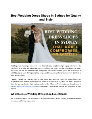 Best Wedding Dress Shops in Sydney for Quality and Style