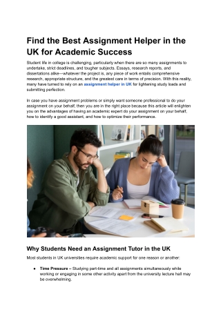 Find the Best Assignment Helper in the UK for Academic Success