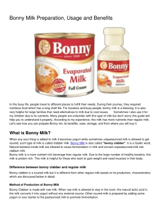 Bonny Milk Preparation, Usage and Benefits