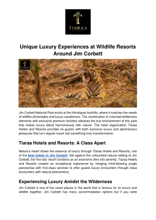 Unique Luxury Experiences at Wildlife Resorts Around Jim Corbett