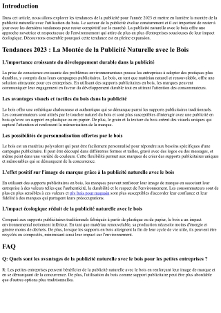 Tendances 2023 : La Montée de la Publicité Naturelle avec le Bois