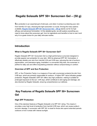Regaliz Solasafe SPF 50  Sunscreen Gel – 50g | Ultimate Protection for Your Skin