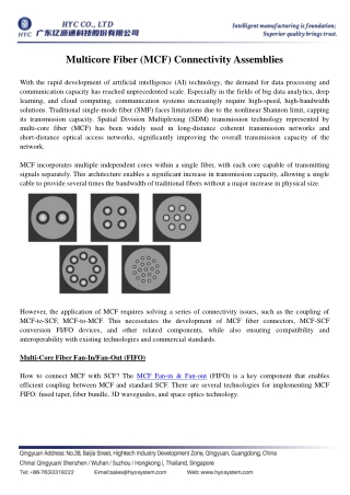 Multicore Fiber (MCF) Connectivity Assemblies