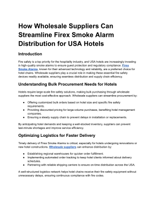 How Wholesale Suppliers Can Streamline Firex Smoke Alarm Distribution for USA Hotels