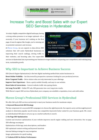 Increase Traffic and Boost Sales with our Expert SEO Services in Hyderabad