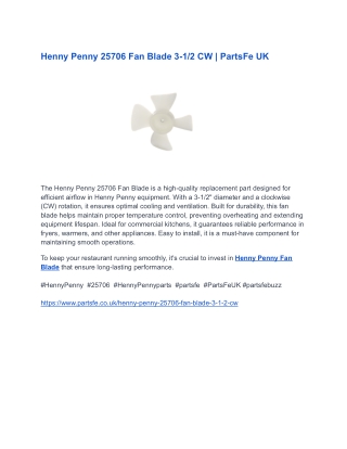 Henny Penny 25706 Fan Blade 3-1_2 CW _ PartsFe UK