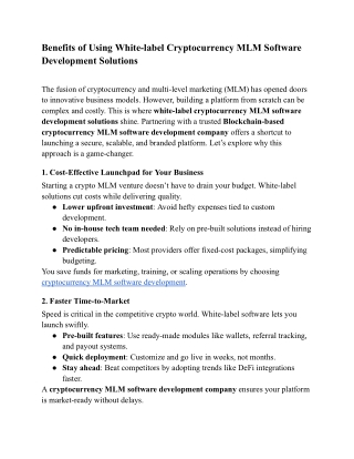 Benefits of Using White-label Cryptocurrency MLM Software Development Solutions