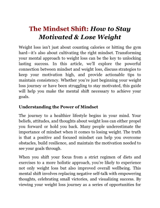 The Mindset Shift_ How to Stay Motivated & Lose Weight