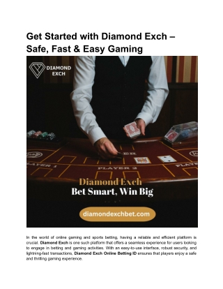 Get Started with Diamond Exch – Safe, Fast & Easy Gaming
