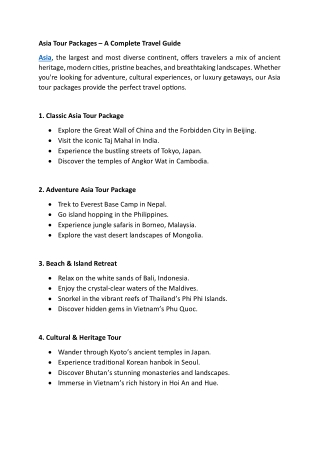 Asia Tour Packages  A Complete Travel Guide