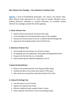 Best Vietnam Tour Packages  Your Gateway to Southeast Asia