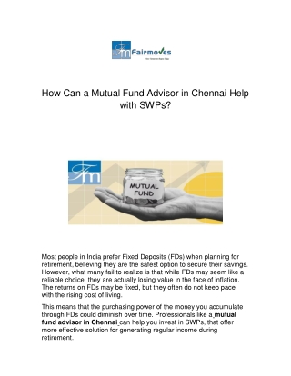 How Can a Mutual Fund Advisor in Chennai Help with SWPs (1)