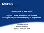 Two actions at IADC level: - Space Debris movement observation, - Acceptability of random reentry of large debris