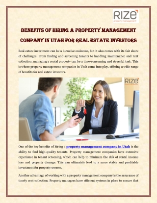 Benefits of Hiring a Property Management Company in Utah for Real Estate Investors