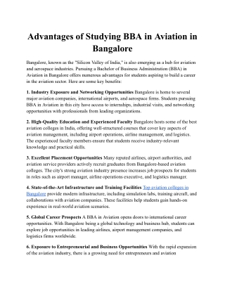 Advantages of Studying BBA in Aviation in Bangalore