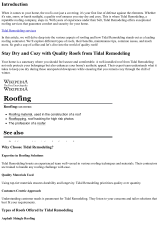 Stay Dry and Cozy with Quality Roofs from Tidal Remodeling