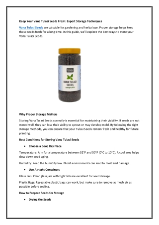 Keep Your Vana Tulasi Seeds Fresh: Expert Storage Techniques