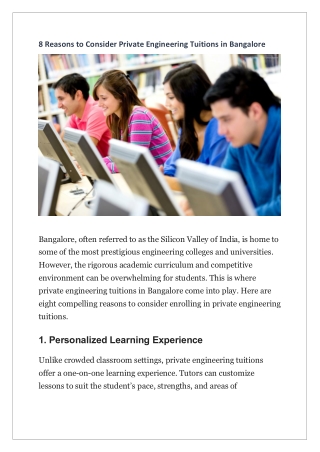 8 Reasons to Consider Private Engineering Tuitions in Bangalore