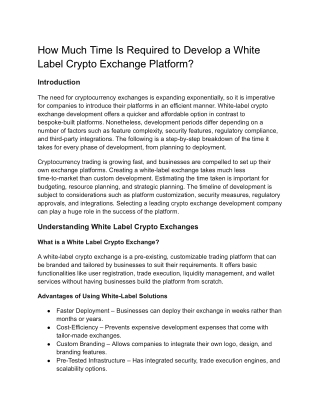 How Much Time Is Required to Develop a White Label Crypto Exchange Platform