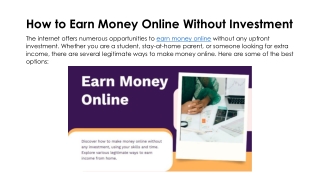 How to Earn Money Online Without Investment