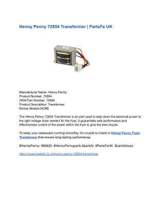 Henny Penny 72854 Transformer _ PartsFe UK