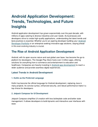 Android Application Development: Trends, Technologies, and Future Insights