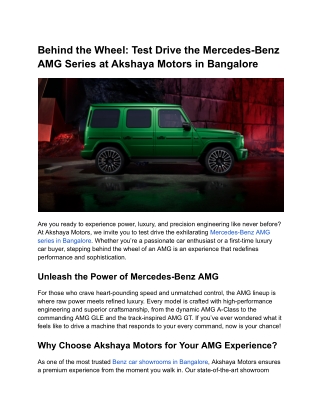 Behind the Wheel_ Test Drive the Mercedes-Benz AMG Series at Akshaya Motors in Bangalore