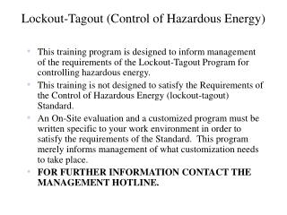 Lockout-Tagout (Control of Hazardous Energy)