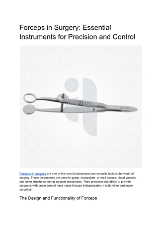 Forceps in Surgery_ Essential Instruments for Precision and Control