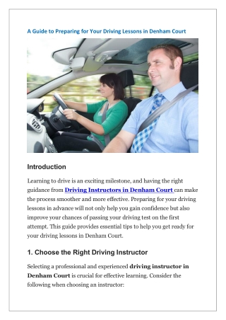 A Guide to Preparing for Your Driving Lessons in Denham Court