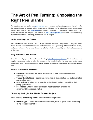 The Art of Pen Turning_ Choosing the Right Pen Blanks