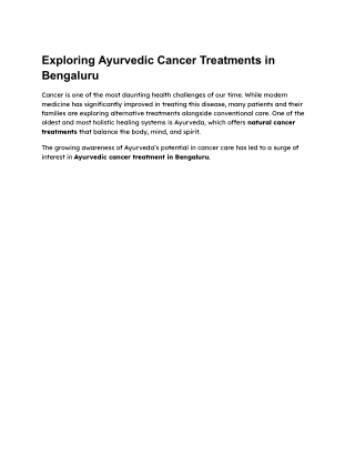 Exploring Ayurvedic Cancer Treatments in Bengaluru