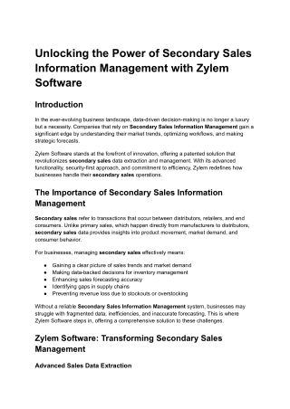 Unlocking the Power of Secondary Sales Information Management with Zylem Software