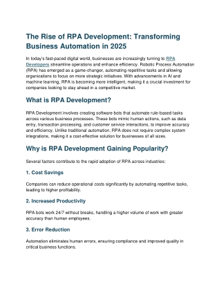 The Rise of RPA Development: Transforming Business Automation in 2025
