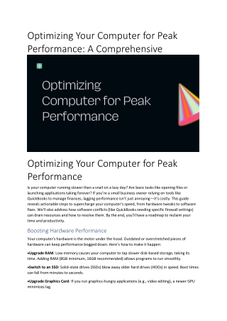 Optimizing Your Computer for Peak Performance: A Comprehensive Guide