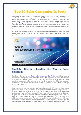 Top 10 Solar Companies In Perth