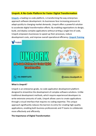 Best Unqork Online Training in Hyderabad - Visualpath