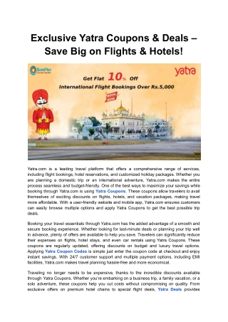 Exclusive Yatra Coupons & Deals – Save Big on Flights & Hotels