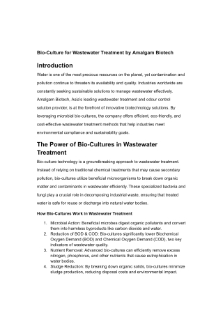 Bio-Culture for Wastewater Treatment by Amalgam Biotech