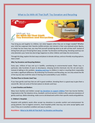 What to Do With All That Stuff: Toy Donation and Recycling