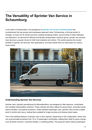 The Versatility of Sprinter Van Service in Schaumburg