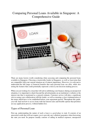Comparing Personal Loans Available in Singapore A Comprehensive Guide