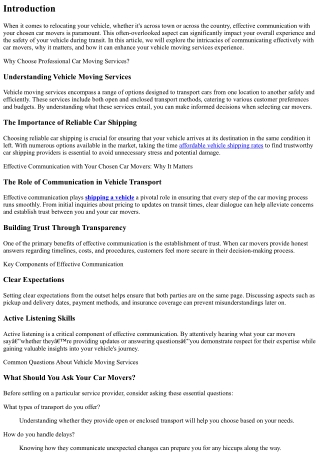 “Effective Communication with your Chosen Car Movers: Why It Matters”