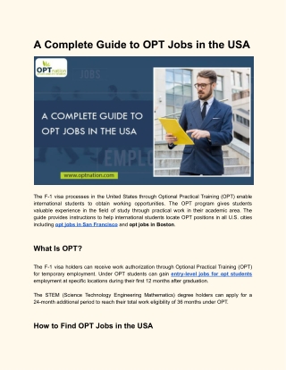A Complete Guide to OPT Jobs in the USA