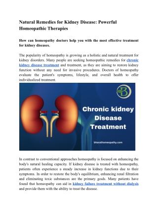 Natural Remedies for Kidney Disease Powerful Homeopathic Therapies