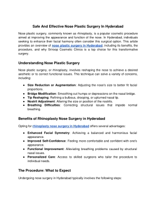 Safe And Effective Nose Plastic Surgery In Hyderabad - Google Docs