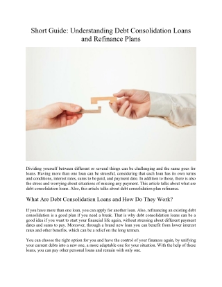 Short Guide Understanding Debt Consolidation Loans and Refinance Plans